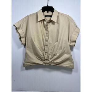 Lauren Ralph Lauren LRL Khaki Twist Front Cropped Dolman Sleeve Top Sz 12 Safari